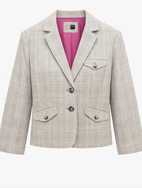 American Eagle Outfitters Plaid Blazer L Beige Pink New Boho Festival